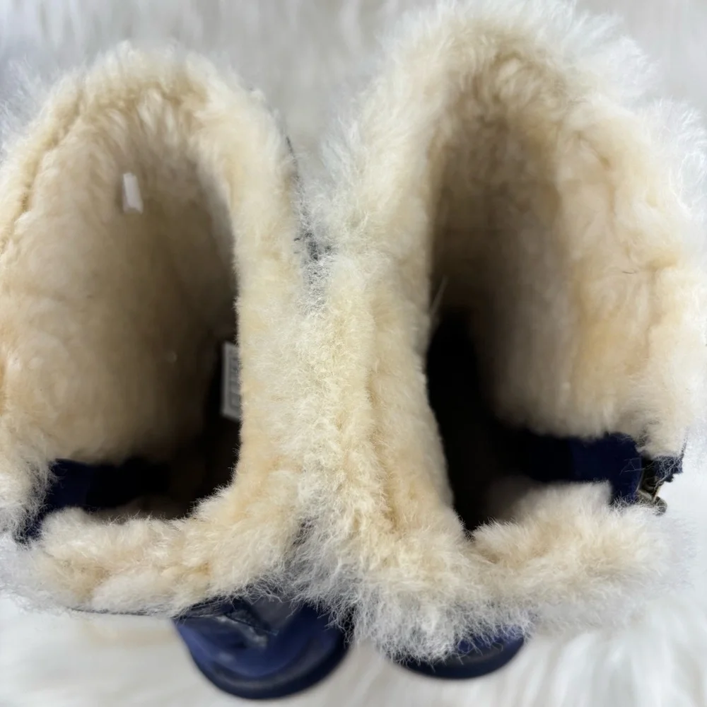 UGG Blue Winter Boots with Shearling and Studded Strap